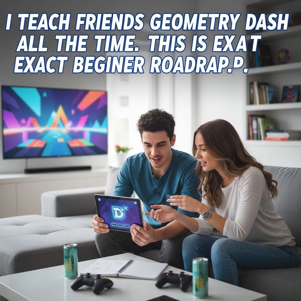 Professional blog header image for article titled: I Teach Friends Geometry Dash All the Time. This Is My Exact Beginner Roadmap. High quality, relevant imagery, clean composition.