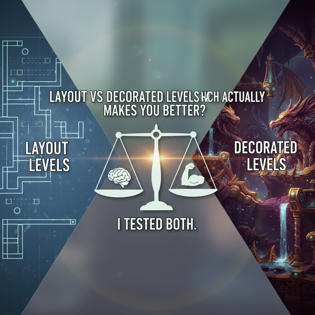 Professional blog header image for article titled: Layout vs Decorated Levels: Which Actually Makes You Better? I Tested Both. High quality, relevant imagery, clean composition.