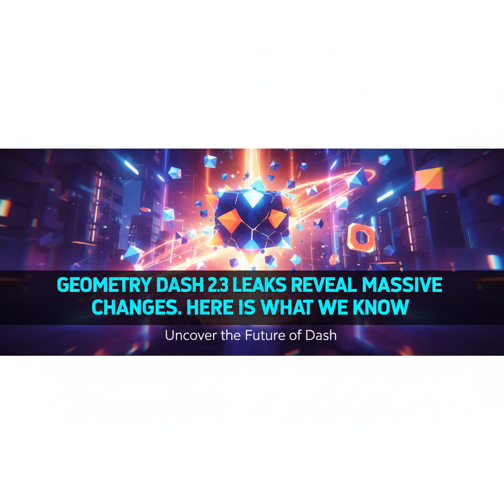 Professional blog header image for article titled: Geometry Dash 2.3 Leaks Reveal Massive Changes. Here Is What We Know. High quality, relevant imagery, clean composition.