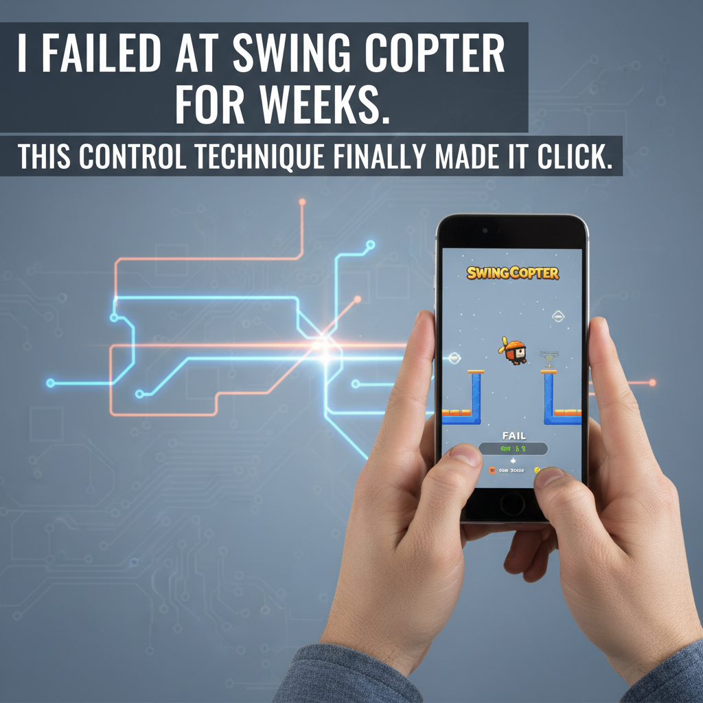 Professional blog header image for article titled: I Failed at Swing Copter for Weeks. This Control Technique Finally Made It Click. High quality, relevant imagery, clean composition.