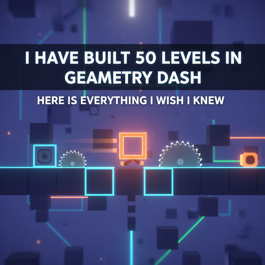 Professional blog header image for article titled: I Have Built 50 Levels in Geometry Dash. Here Is Everything I Wish I Knew. High quality, relevant imagery, clean composition.