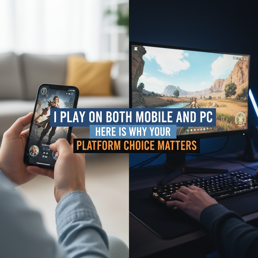 Professional blog header image for article titled: I Play on Both Mobile and PC. Here Is Why Your Platform Choice Matters. High quality, relevant imagery, clean composition.