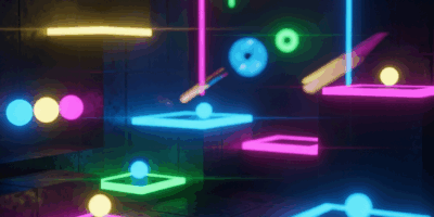 colorful geometric abstract game level with neon platforms a 20260331 132504