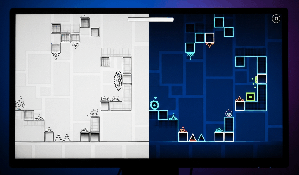 Geometry Dash layout vs decorated levels