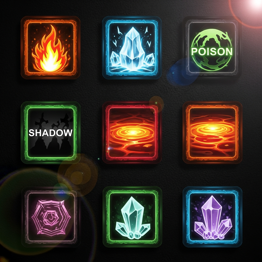 Geometry Dash gauntlet challenge icons showing fire ice poison shadow and crystal themes