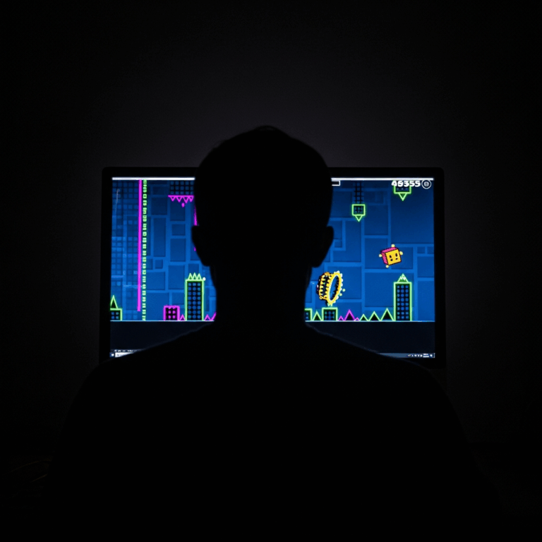 single solo developer silhouette working alone at a glowing 20260428 070817