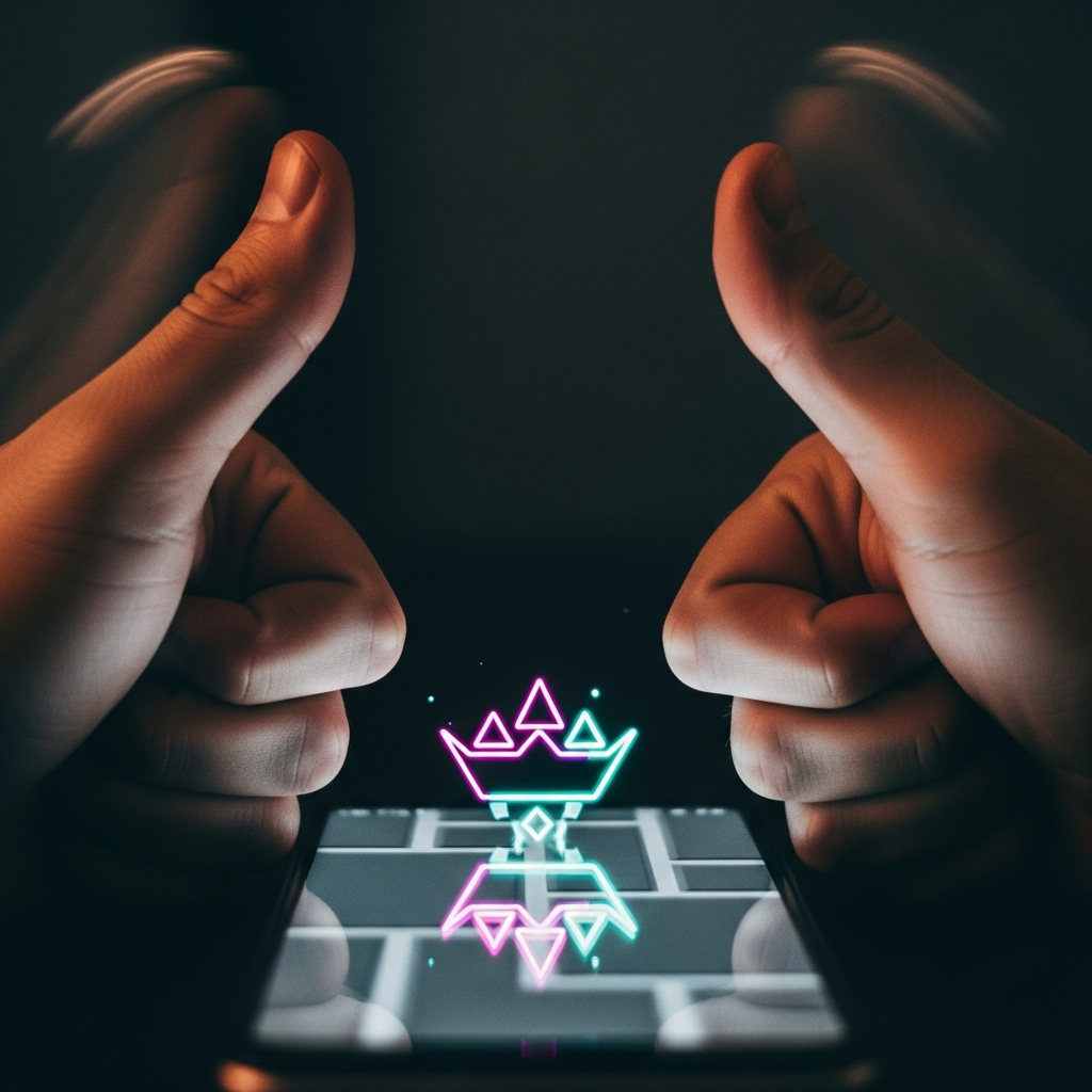 Two-finger tapping on a Geometry Dash ship segment on mobile